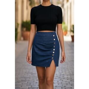 Cupshe Blue Midi Skirt with Button Detail